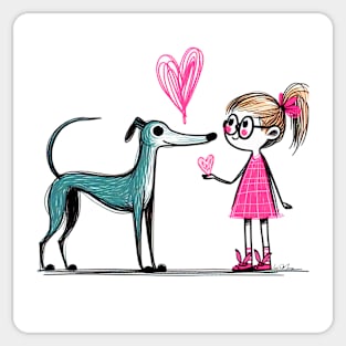 Greyhound Dog and Girl Sticker